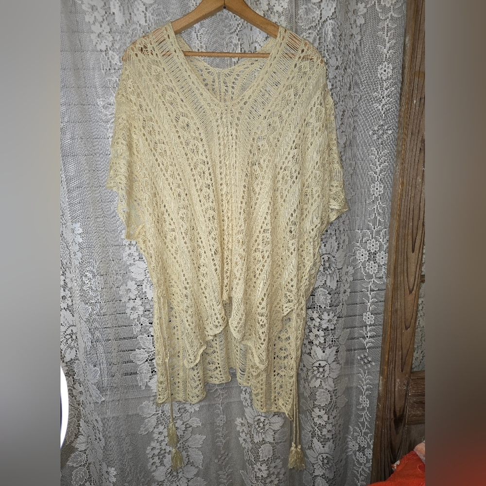 Crochet Knit Tunic, Swimsuit Coverup, One Size Knit Shirt